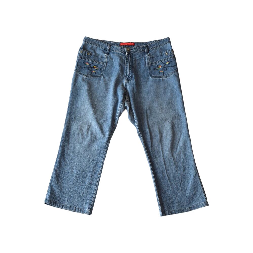 Y2K Embroidered Denim Capri Jeans Plus Size 18